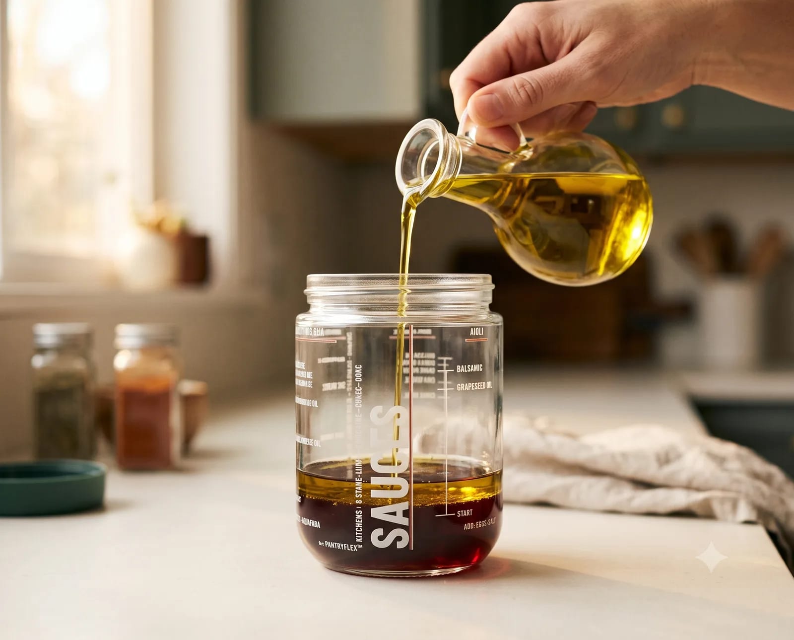 Pour oil to the printed line on the jar