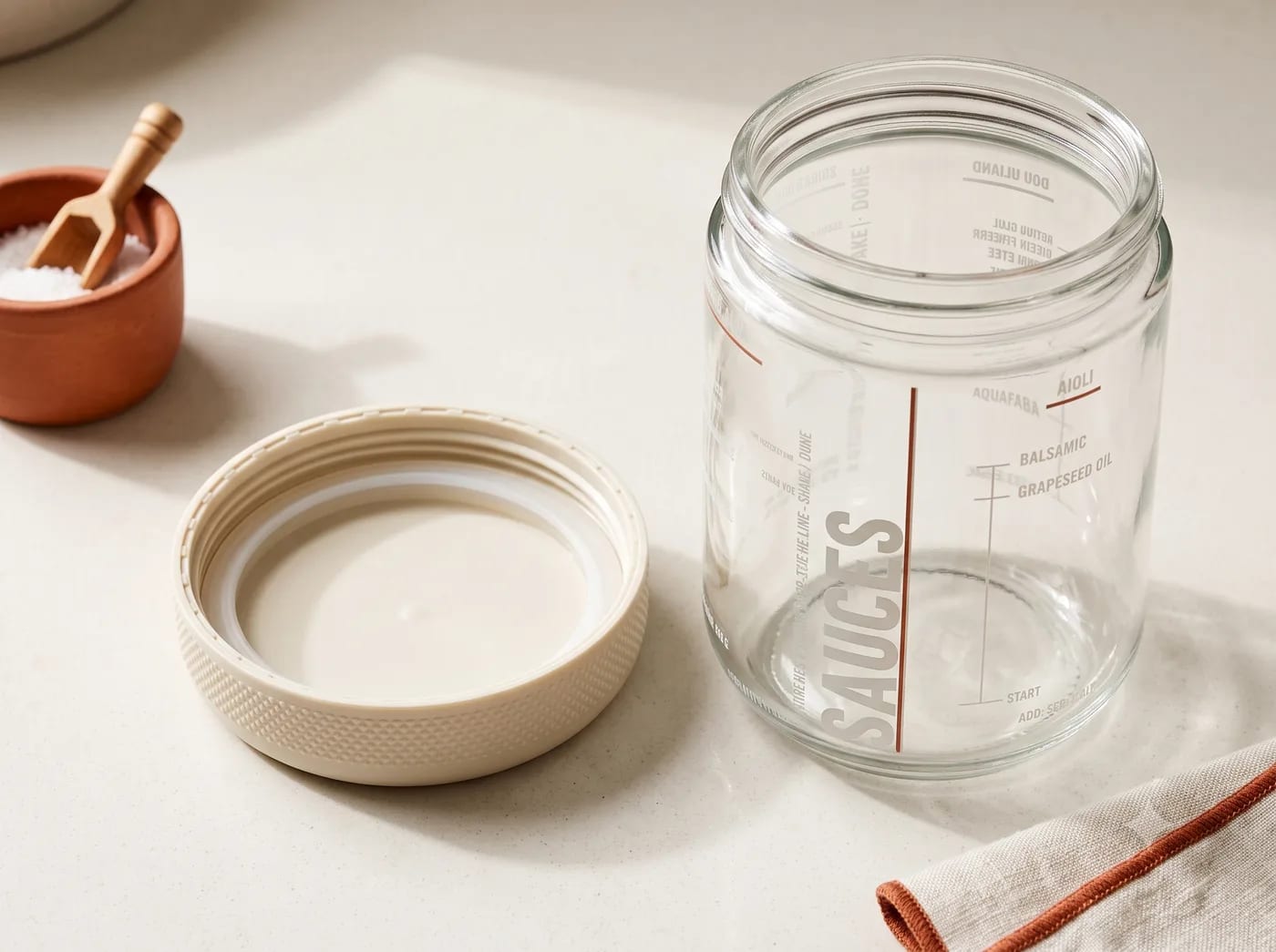 Screw lid beside jar showing silicone sealing ring