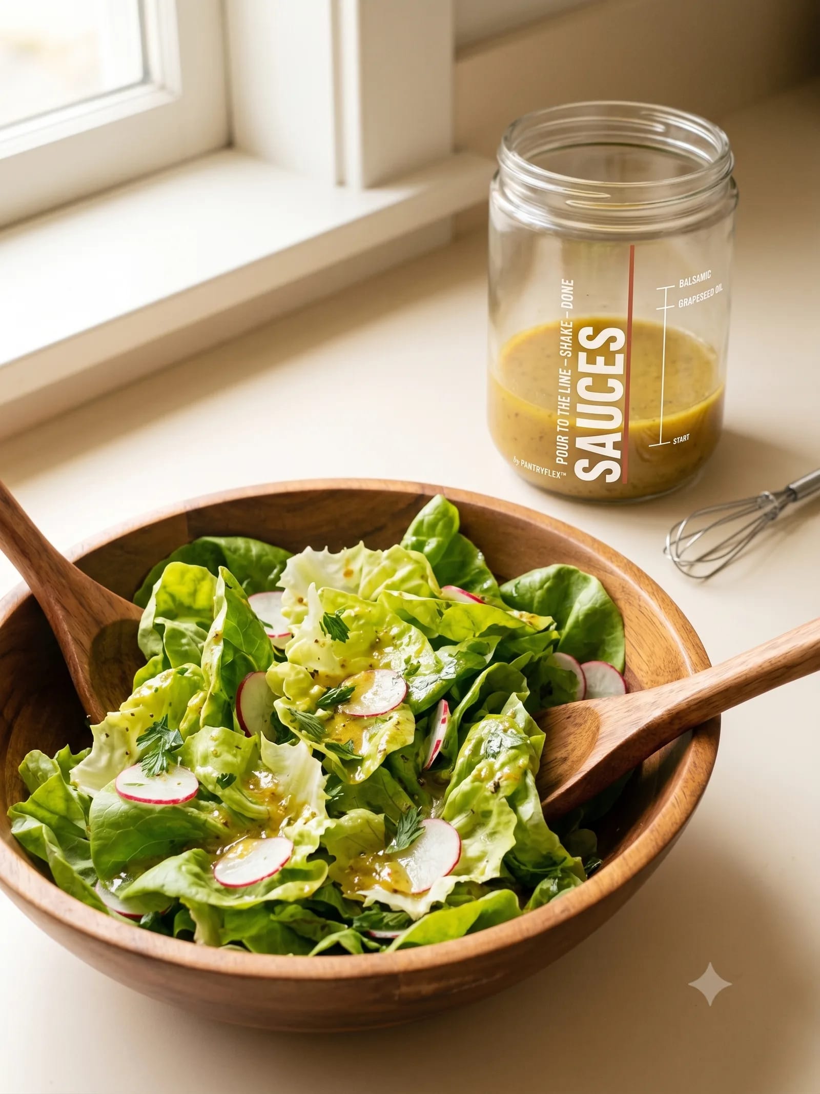 Weeknight salad finished with a PantryFlex jar sauce
