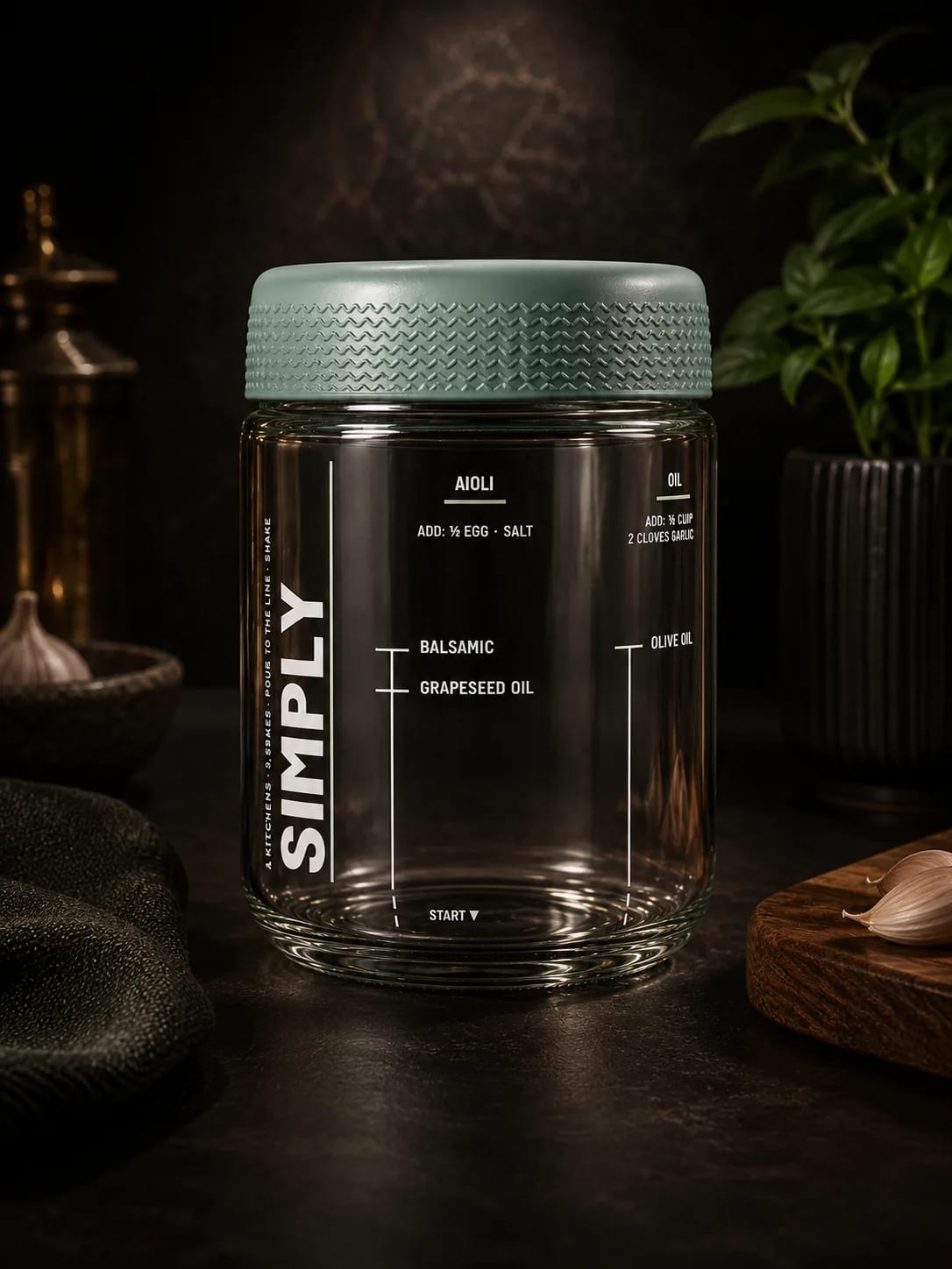 Knurled sage lid on the 16 oz PantryFlex jar